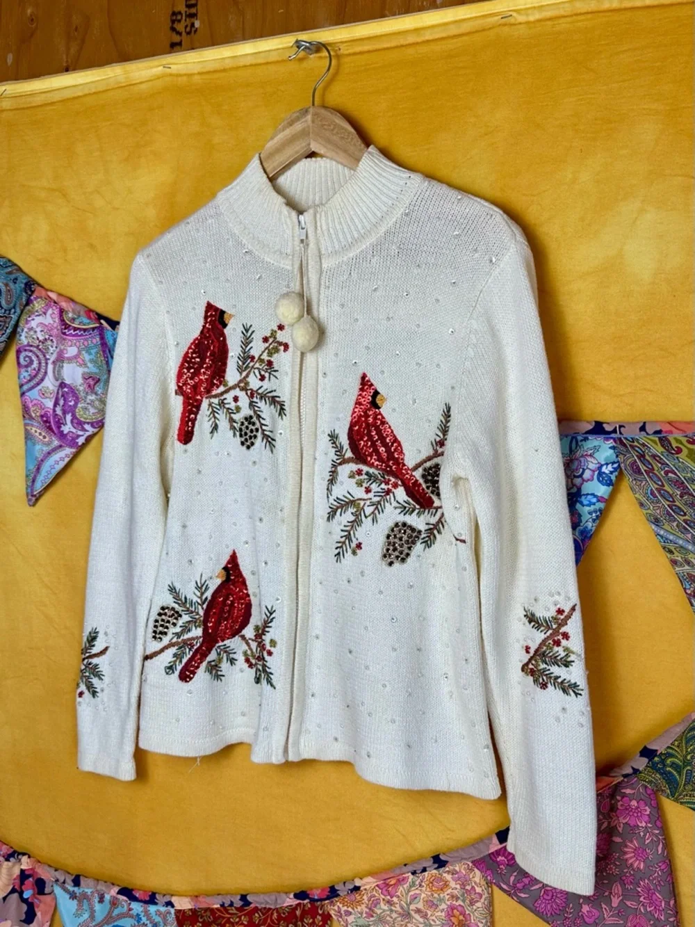 Vintage Cardinal Christmas Sweater Cardigan - Picture 3 of 7